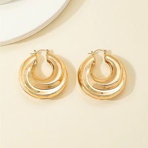 Minimalist Hollow Hoop Earrings Yellow Gold Tone